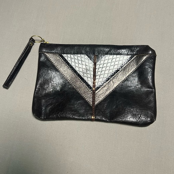 Maya Moon Handmade One-of-a-Kind Recycled Leather Clutch Wristlet Brown Copper - Picture 11 of 16